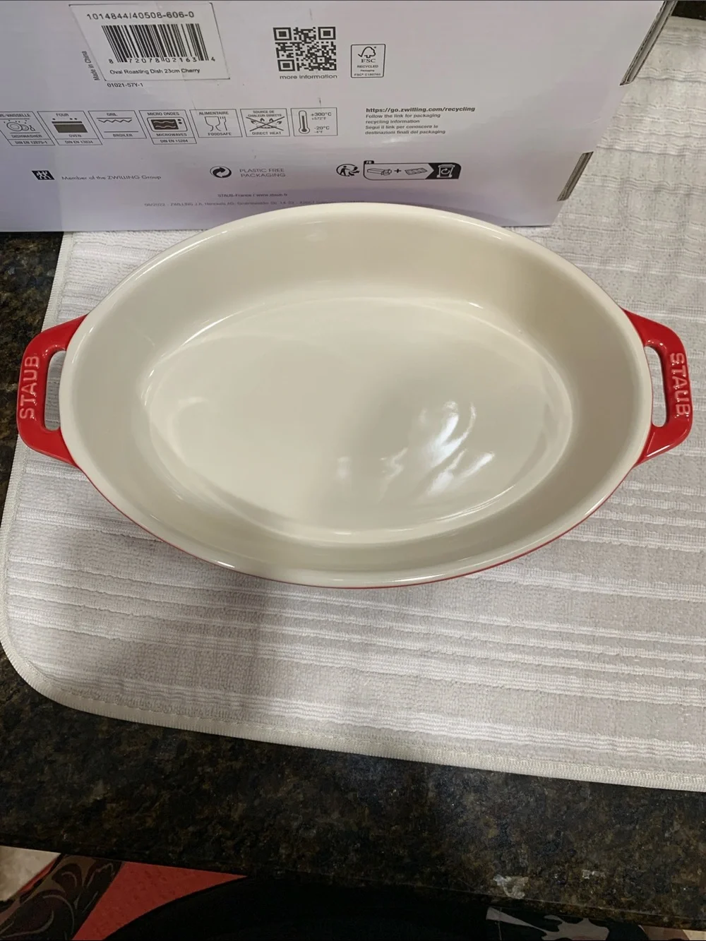Staub Red Oval Ceramic Casserole with Cream Interior